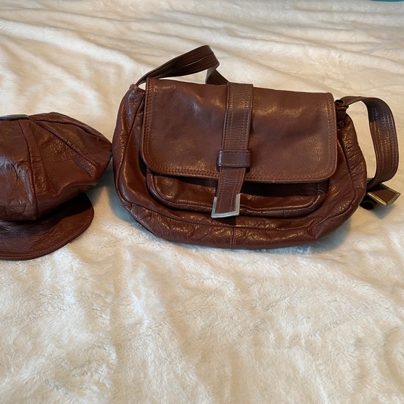 Tychios Leather -  70's Vintage Leather - Matching bag and Hat - Picture 1 of 8